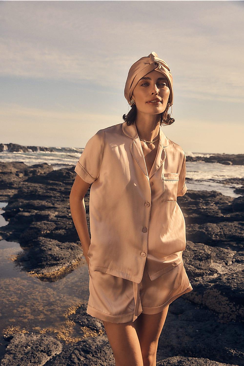 Topaz Pink Pure Silk Short Sleeve Top and Shorts PJ Set