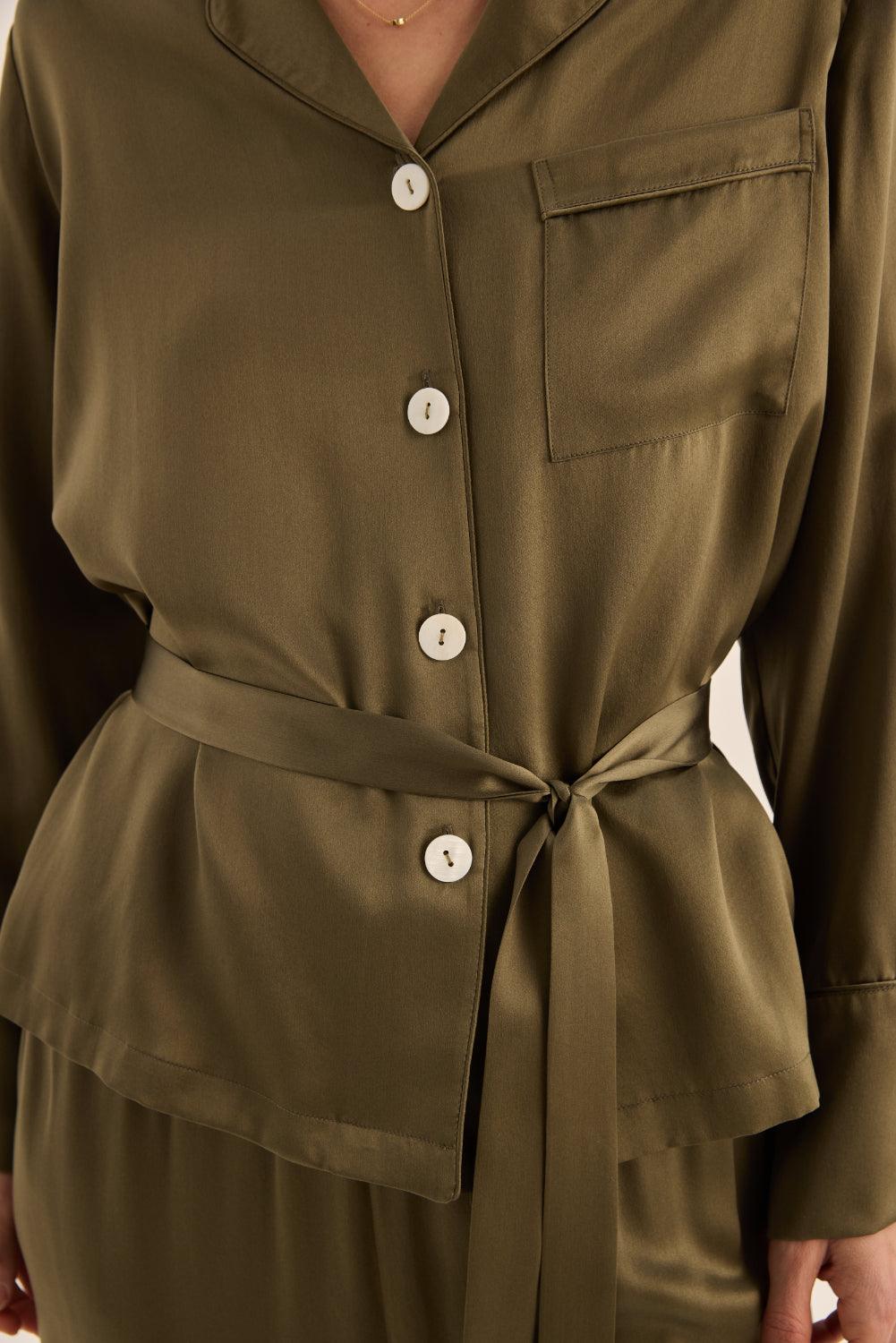 Emerald Pure Silk Long Sleeve Wide Leg Pyjama Set
