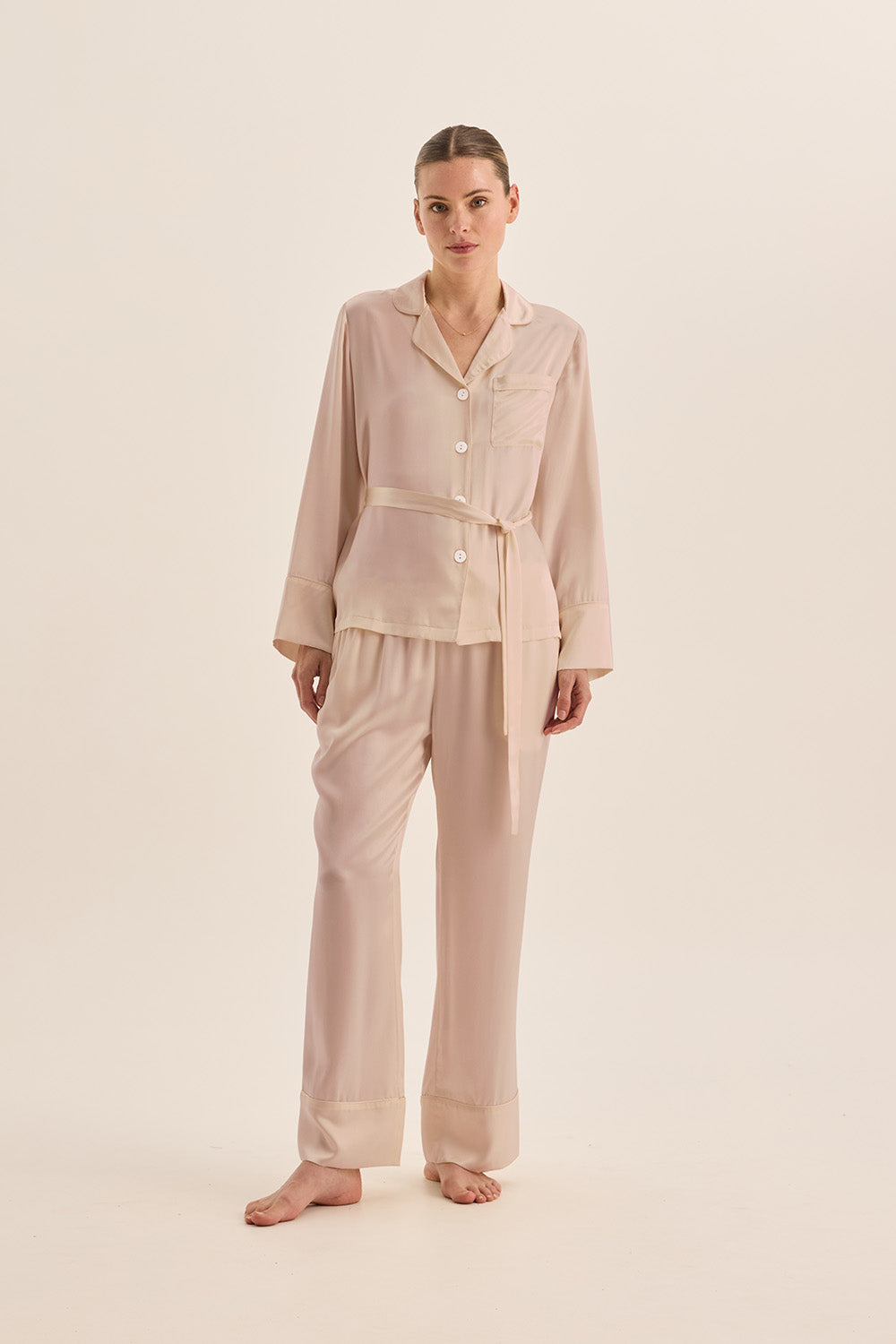 Emerald Pure Silk Long Sleeve Wide Leg Pyjama Set