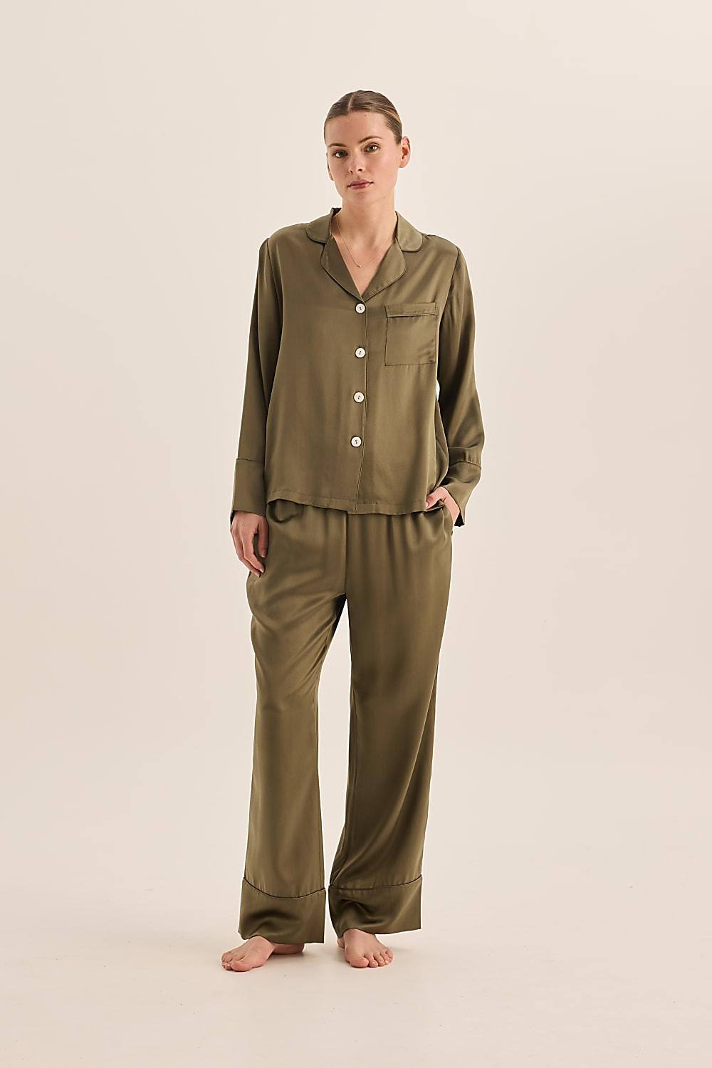 Emerald Pure Silk Long Sleeve Wide Leg Pyjama Set