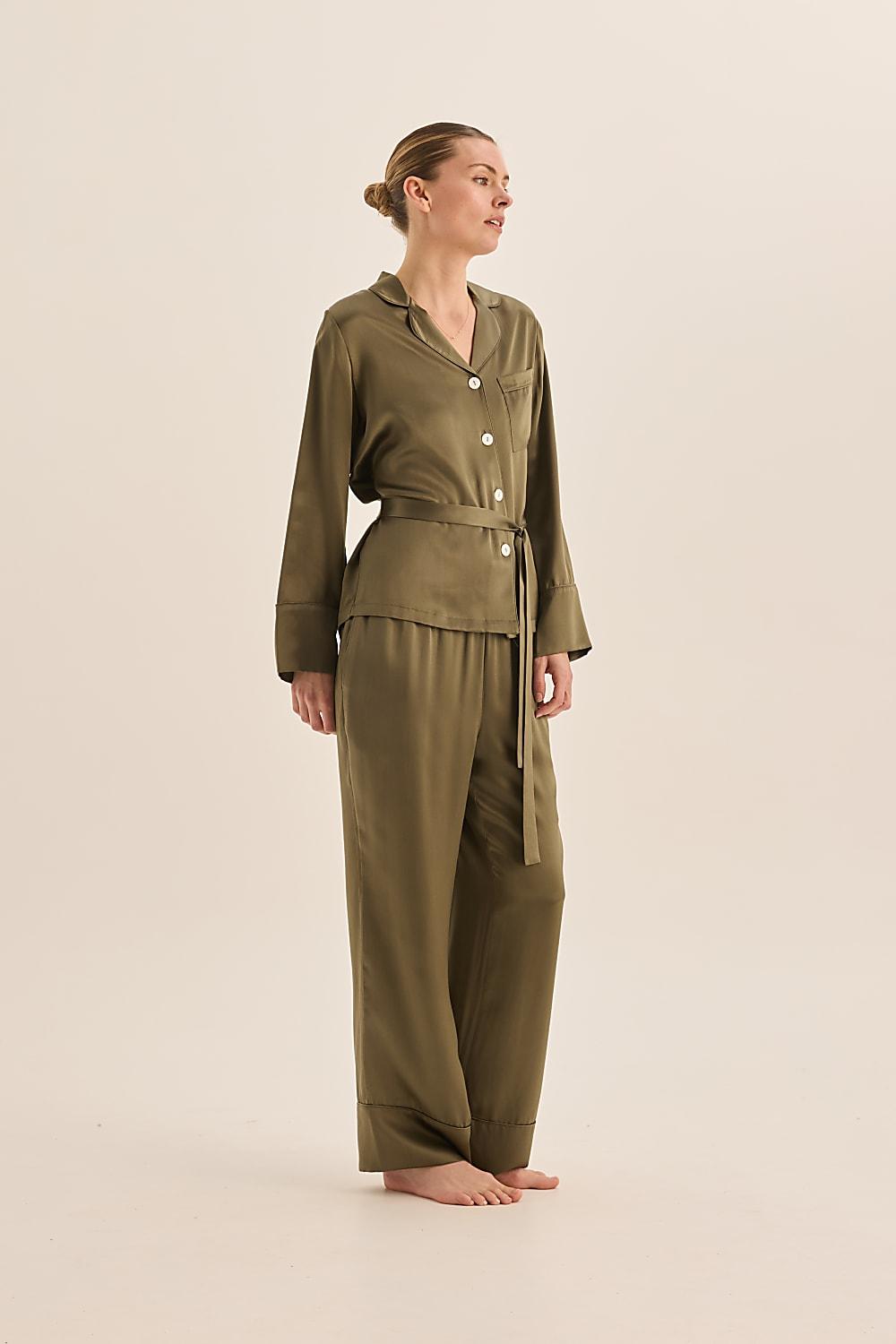 Emerald Pure Silk Long Sleeve Wide Leg Pyjama Set