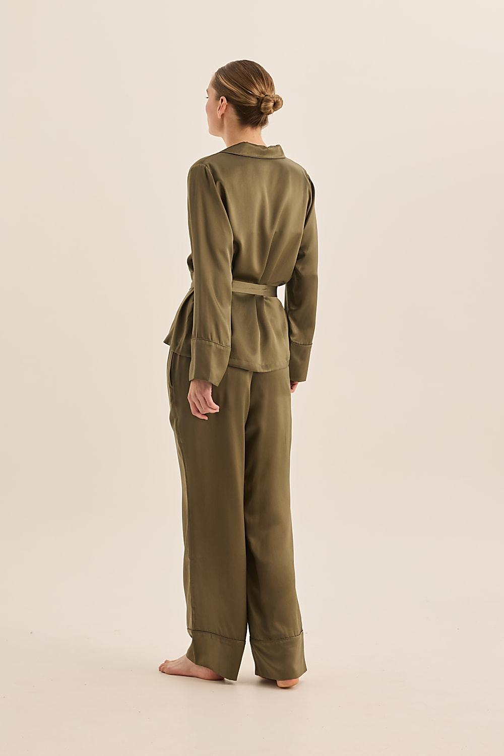 Emerald Pure Silk Long Sleeve Wide Leg Pyjama Set