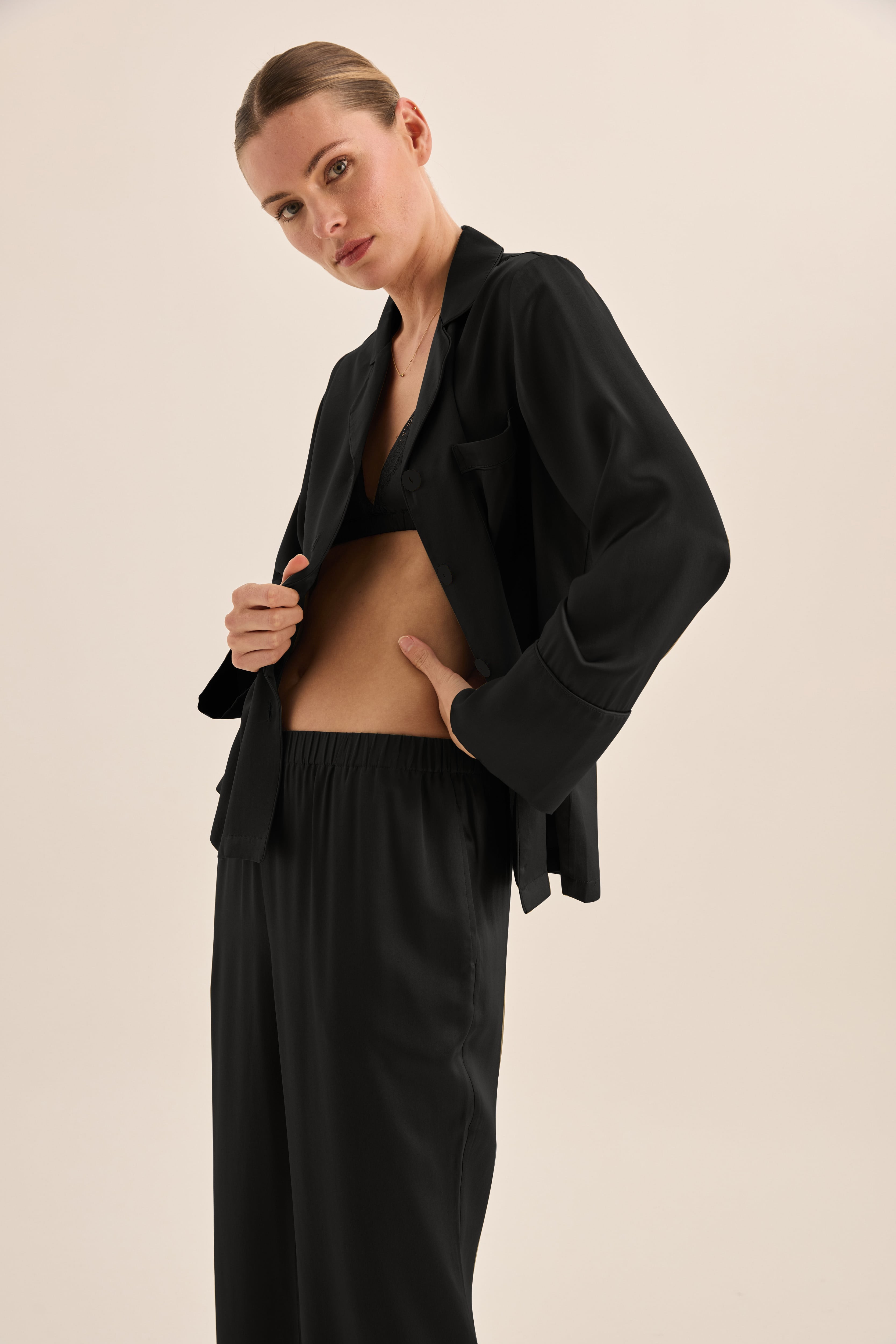 Emerald Pure Silk Long Sleeve Wide Leg Pyjama Set