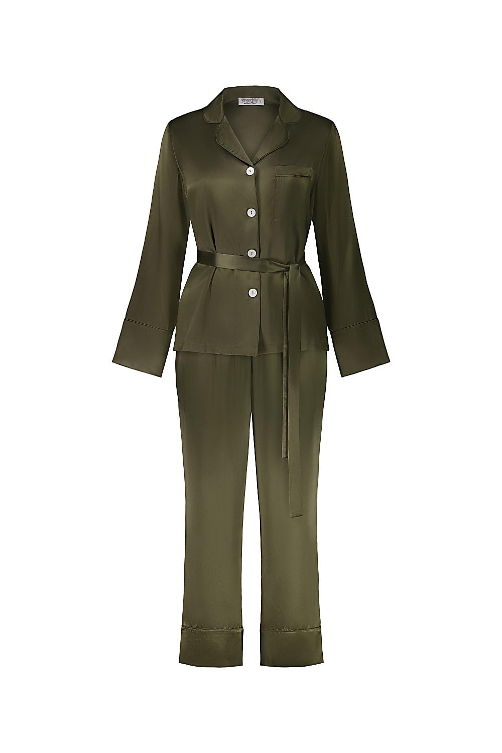 Emerald Pure Silk Long Sleeve Wide Leg Pyjama Set