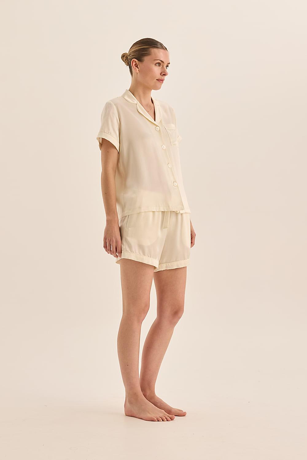 Topaz Ivory Pure Silk Short Sleeve Top and Shorts PJ Set