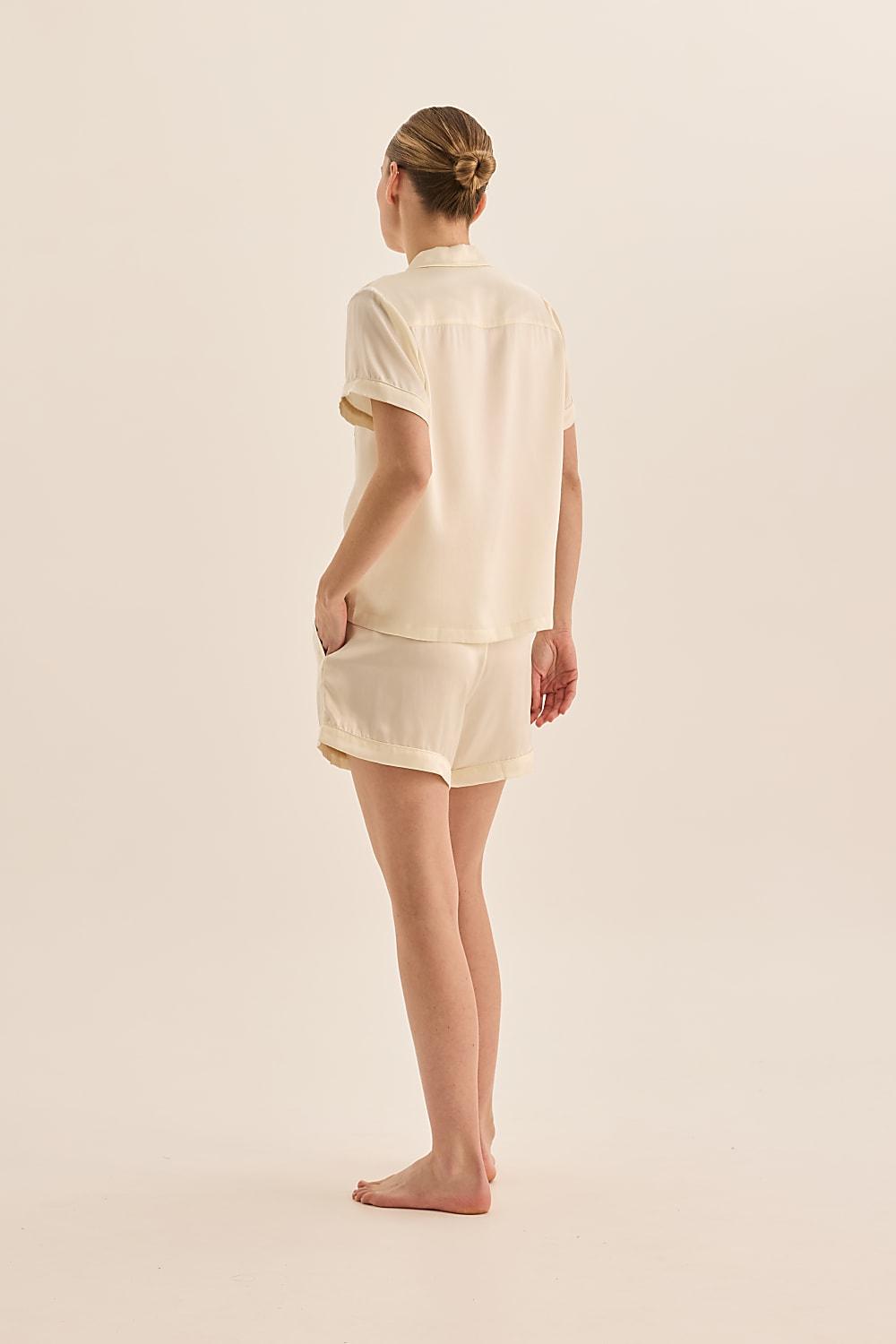 Topaz Ivory Pure Silk Short Sleeve Top and Shorts PJ Set