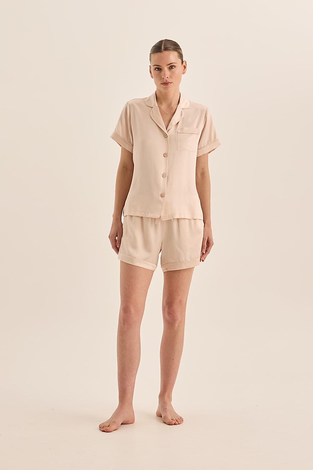 Topaz Pink Pure Silk Short Sleeve Top and Shorts PJ Set
