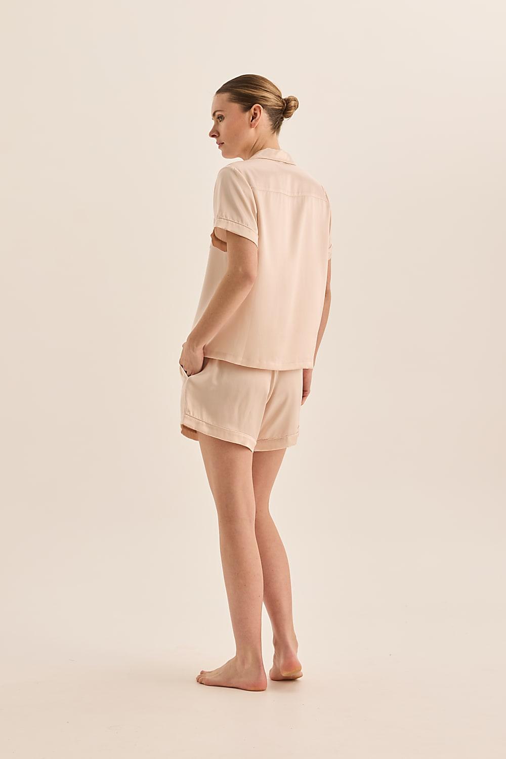 Topaz Pink Pure Silk Short Sleeve Top and Shorts PJ Set