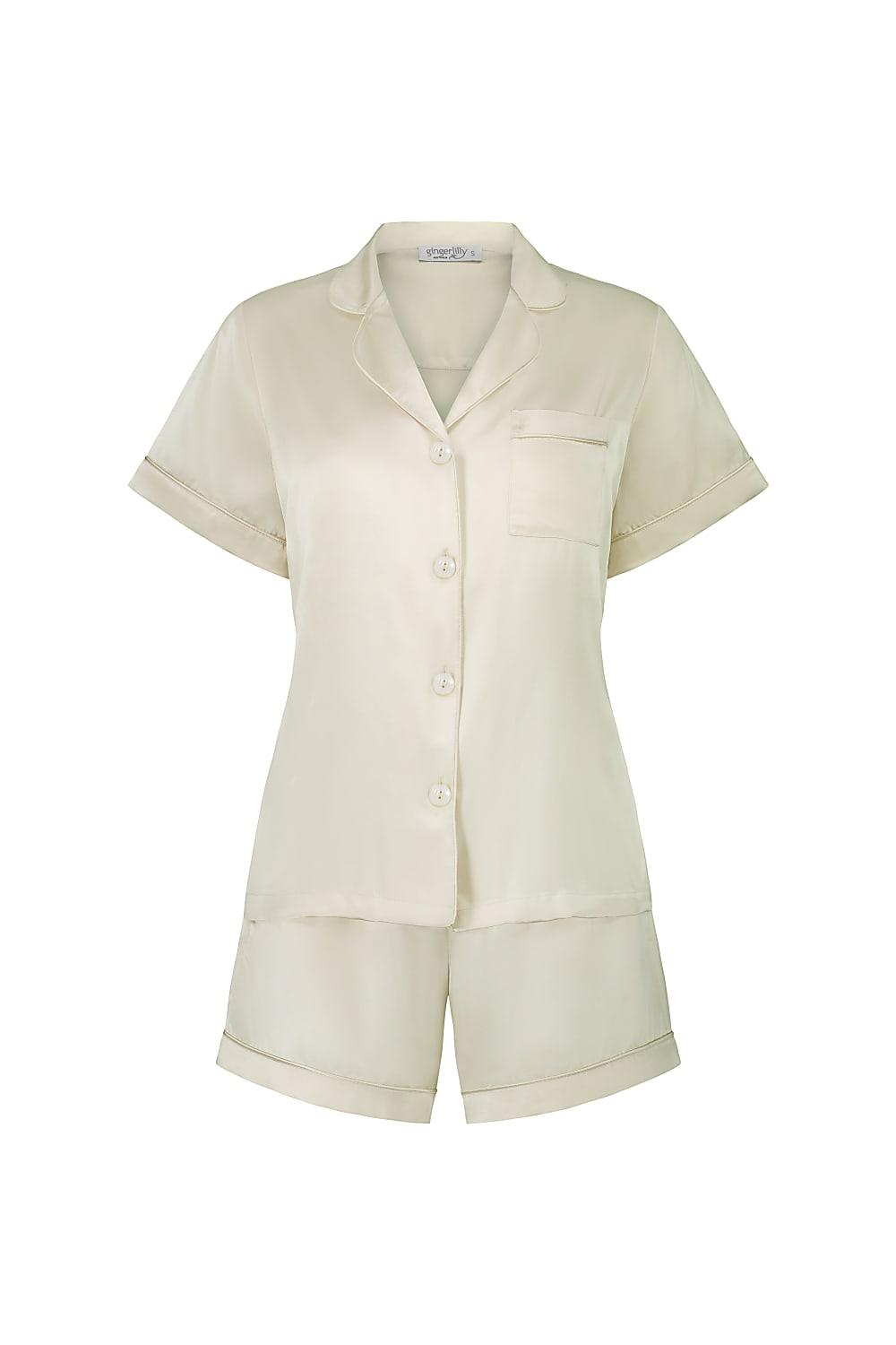 Topaz Ivory Pure Silk Short Sleeve Top and Shorts PJ Set