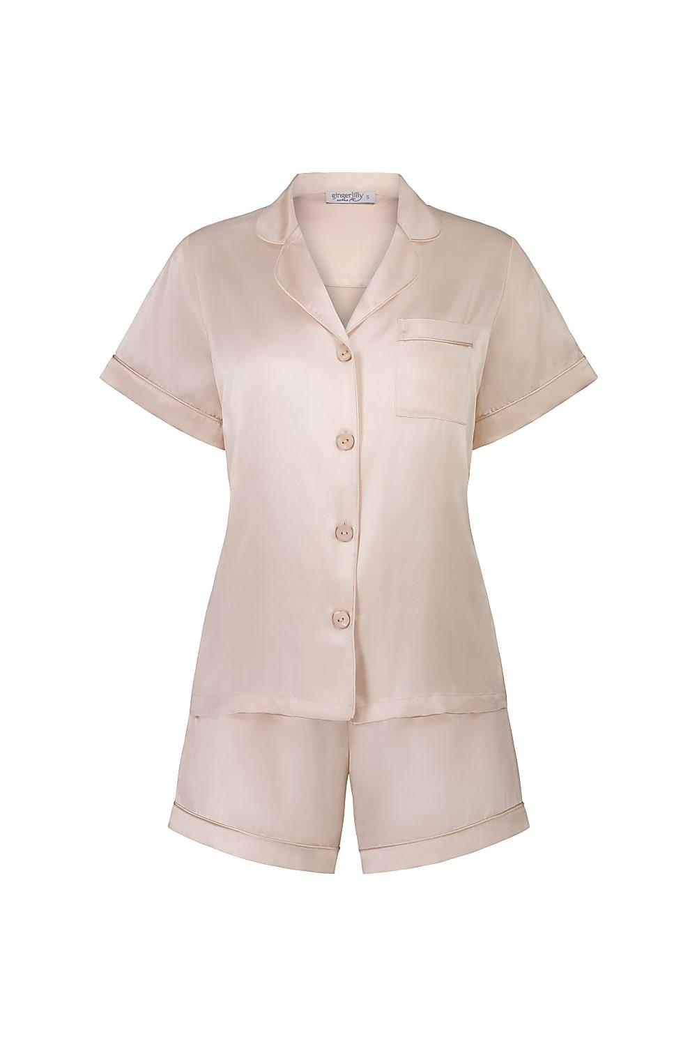 Topaz Pink Pure Silk Short Sleeve Top and Shorts PJ Set