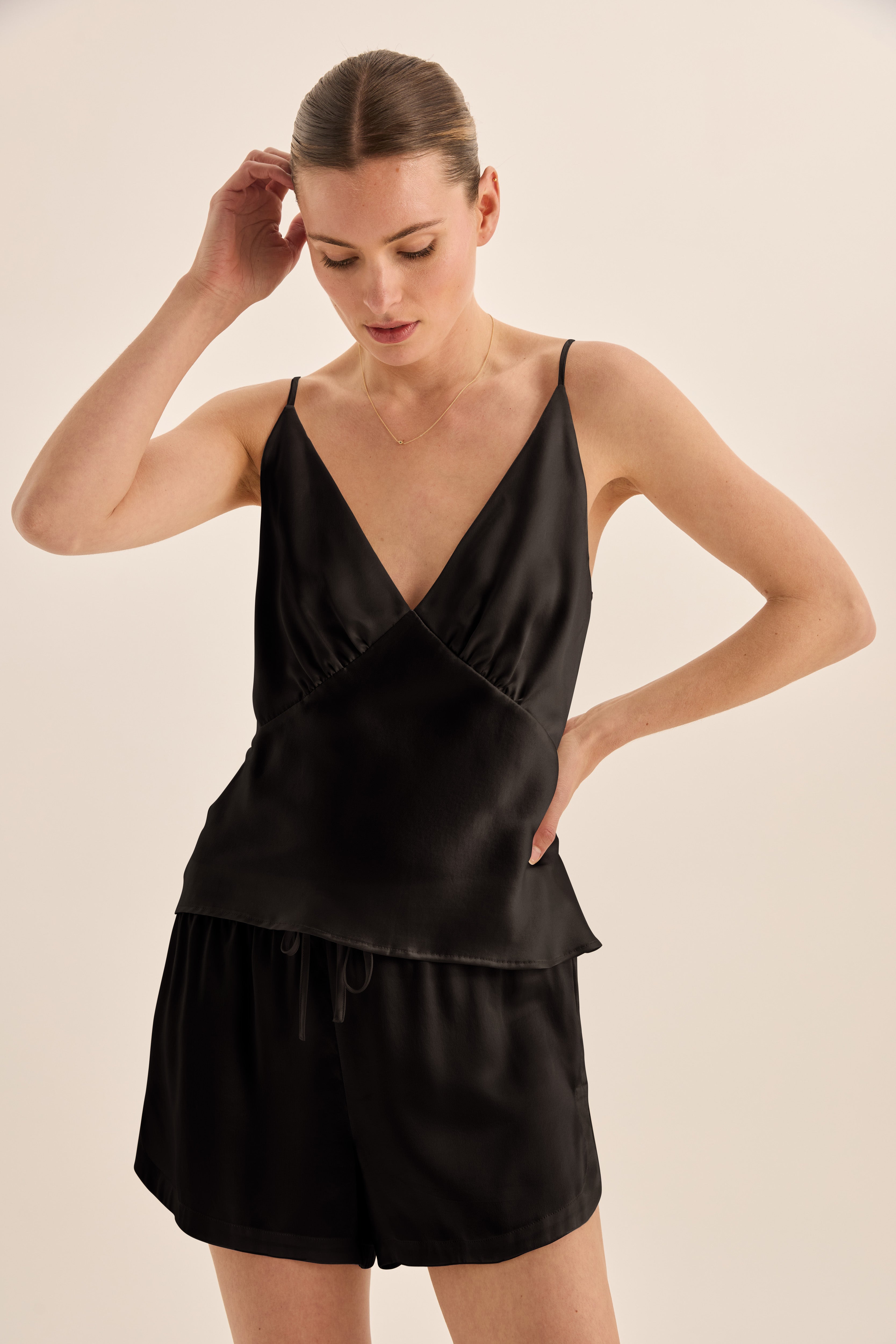 Amethyst Black Pure Silk Cami and Shorts Set