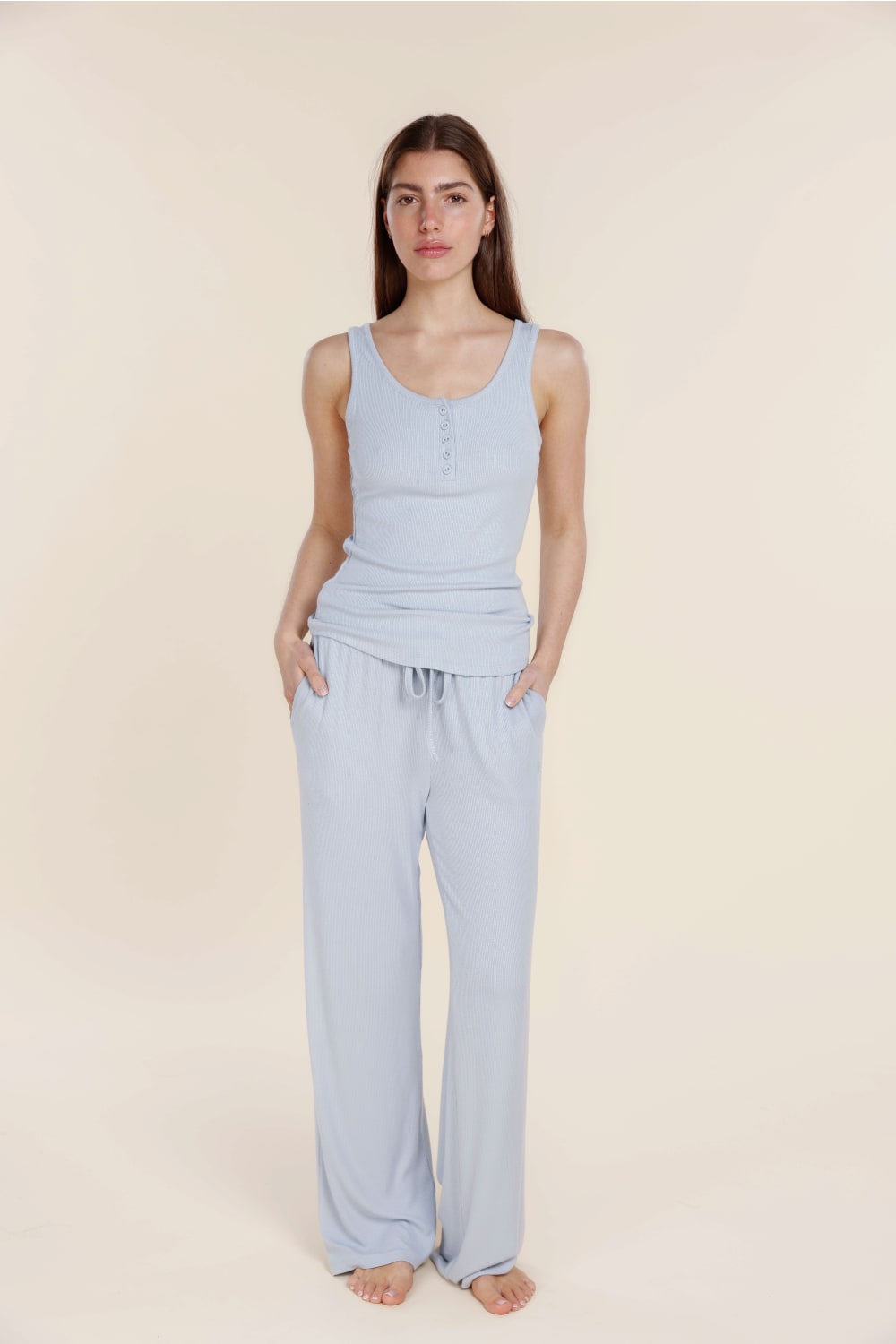 Liberty Ribbed Singlet Henley Top