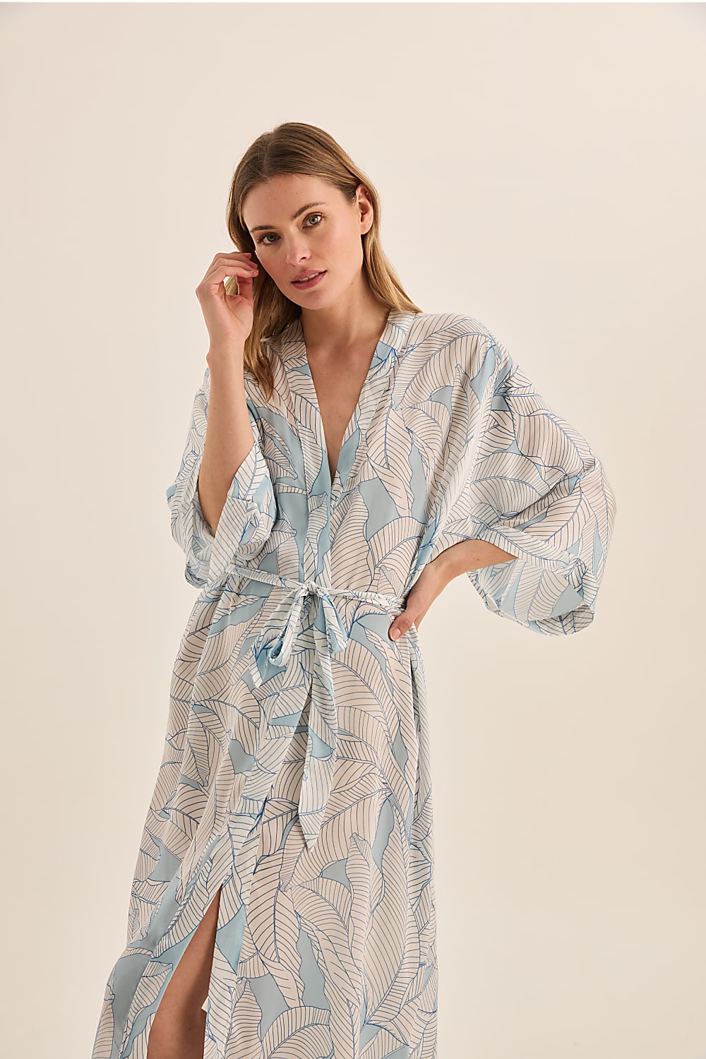 Everly White Blue Satin Robe