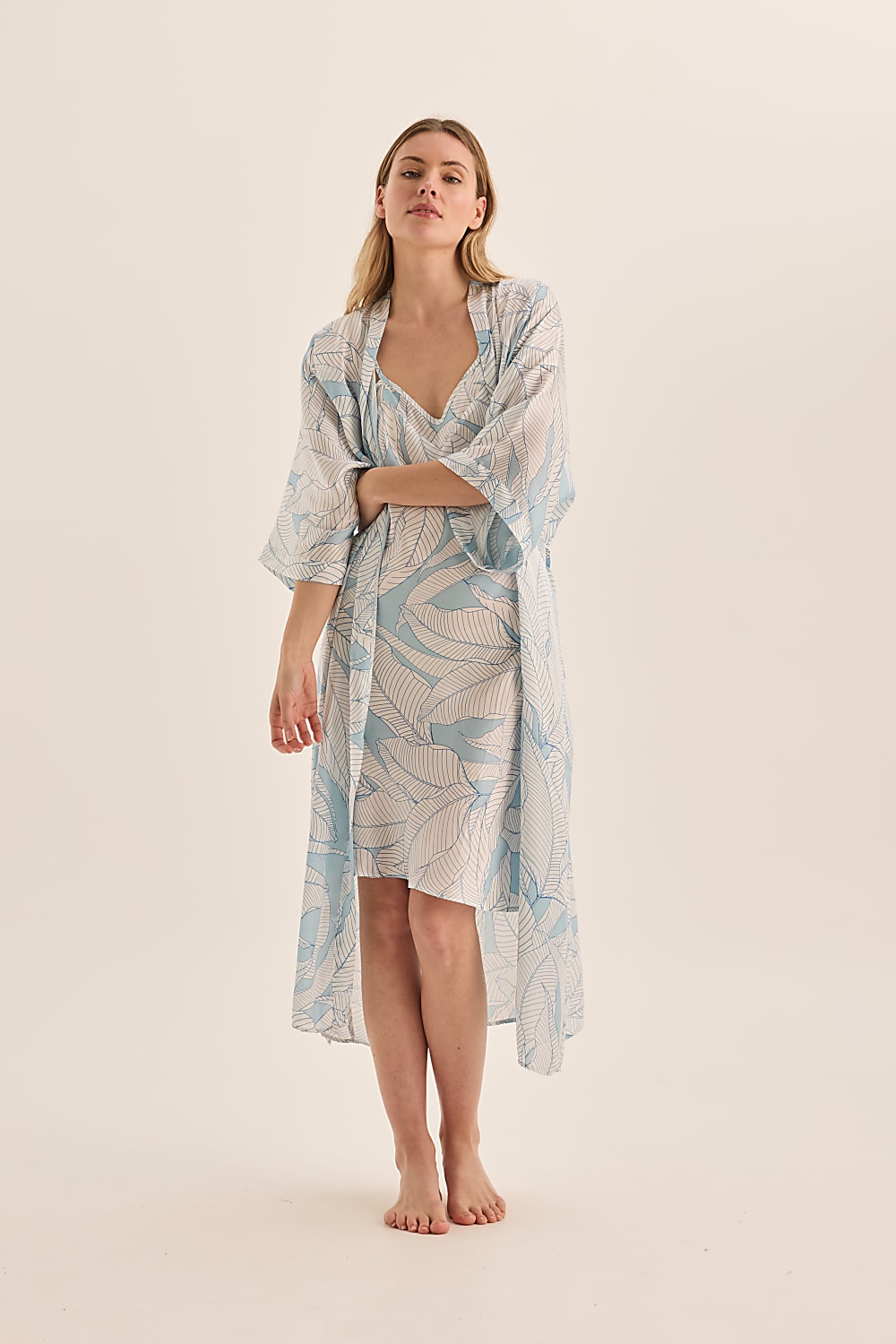 Everly White Blue Satin Robe