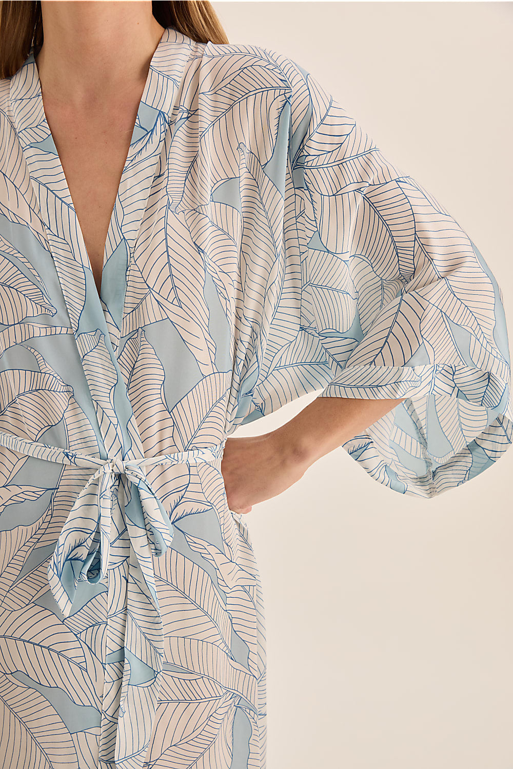 Everly White Blue Satin Robe