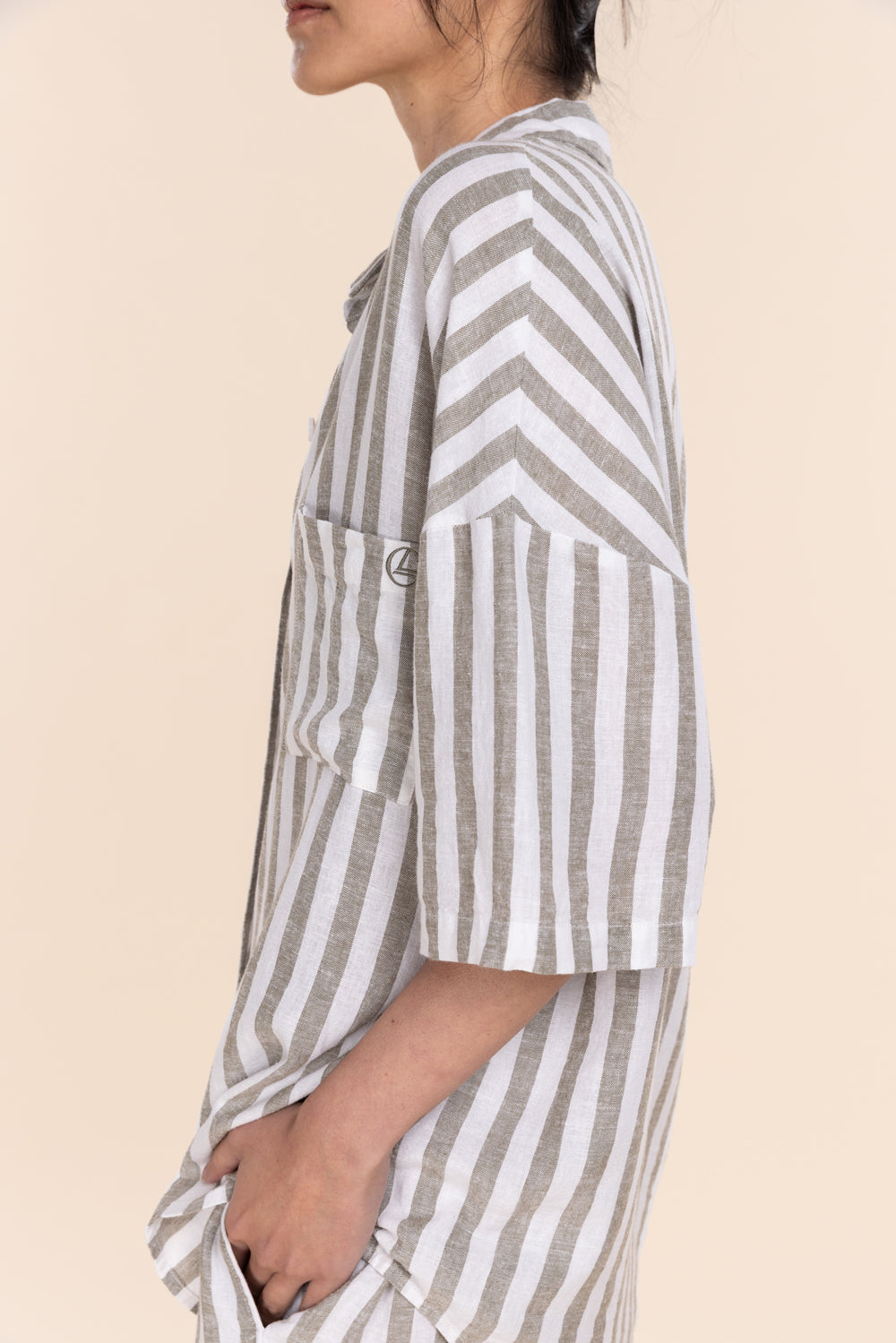Evie Olive Stripe Linen Short Set