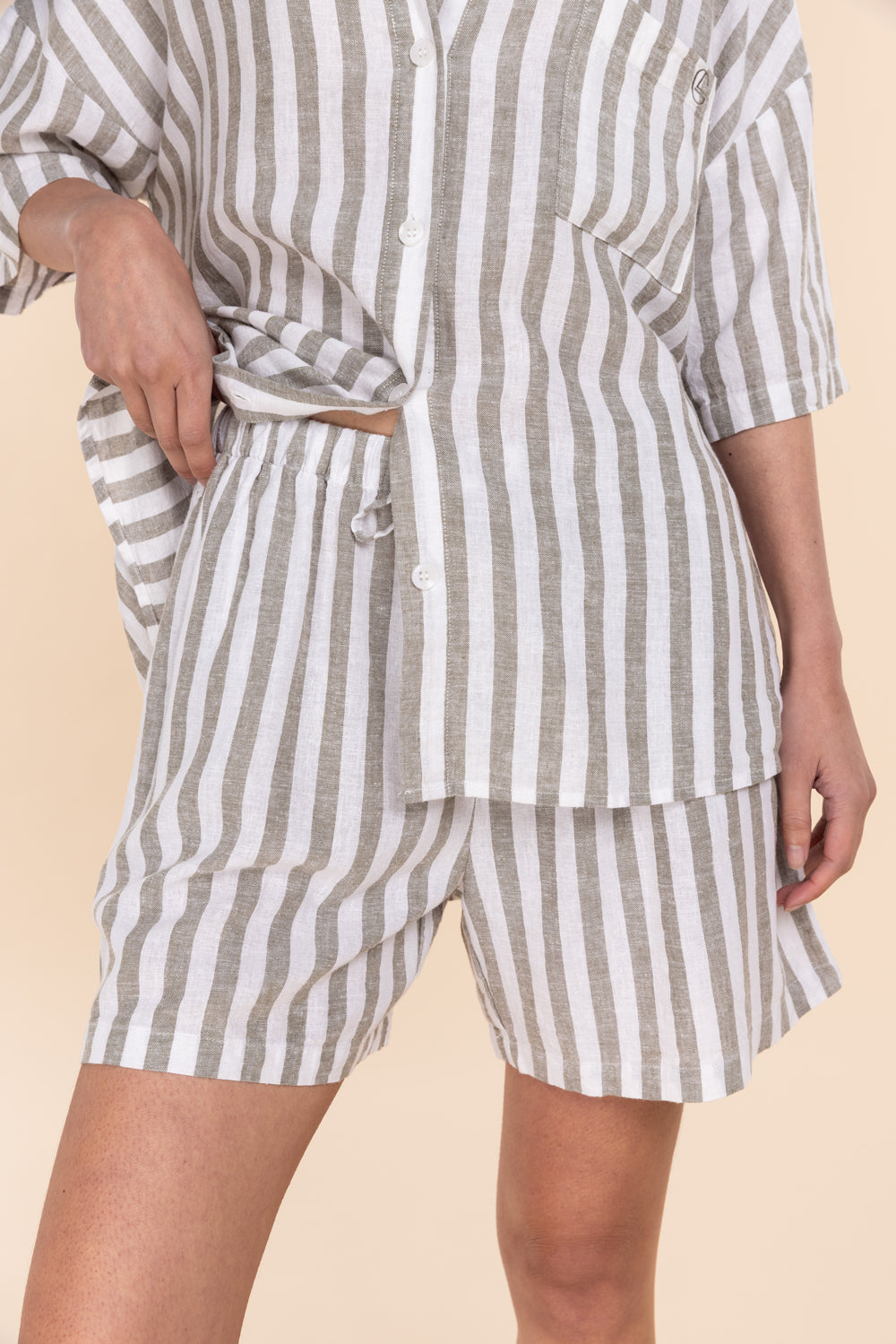 Evie Olive Stripe Linen Short Set