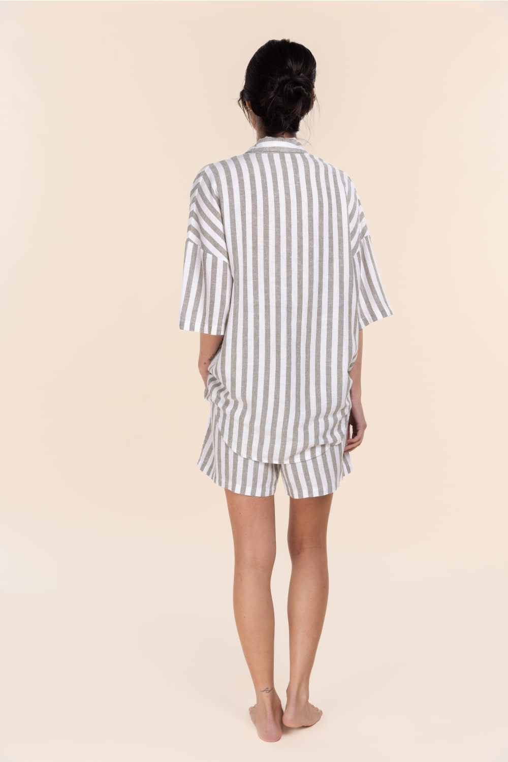 Evie Olive Stripe Linen Short Set