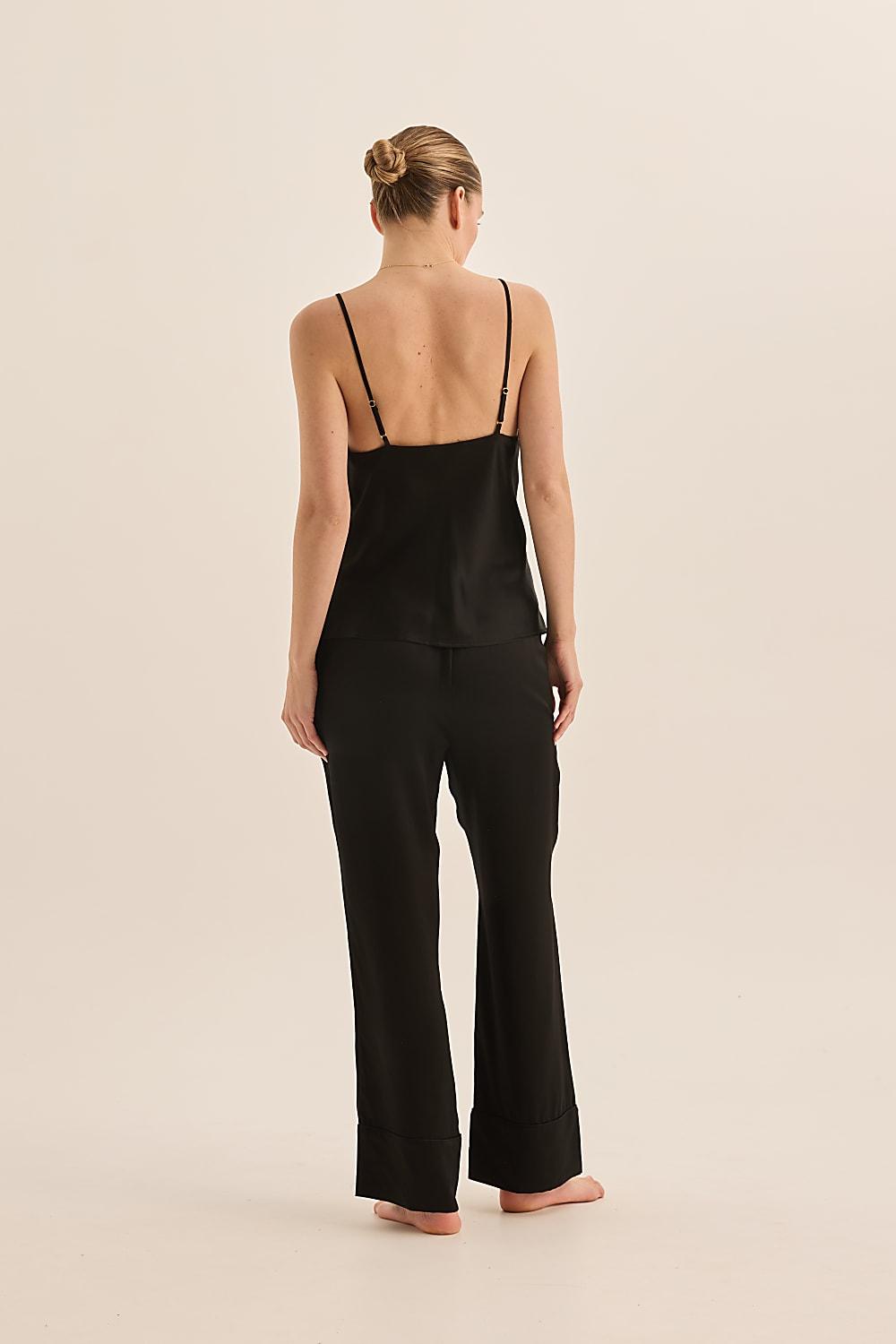 Jade Black Pure Silk Cami PJ Set
