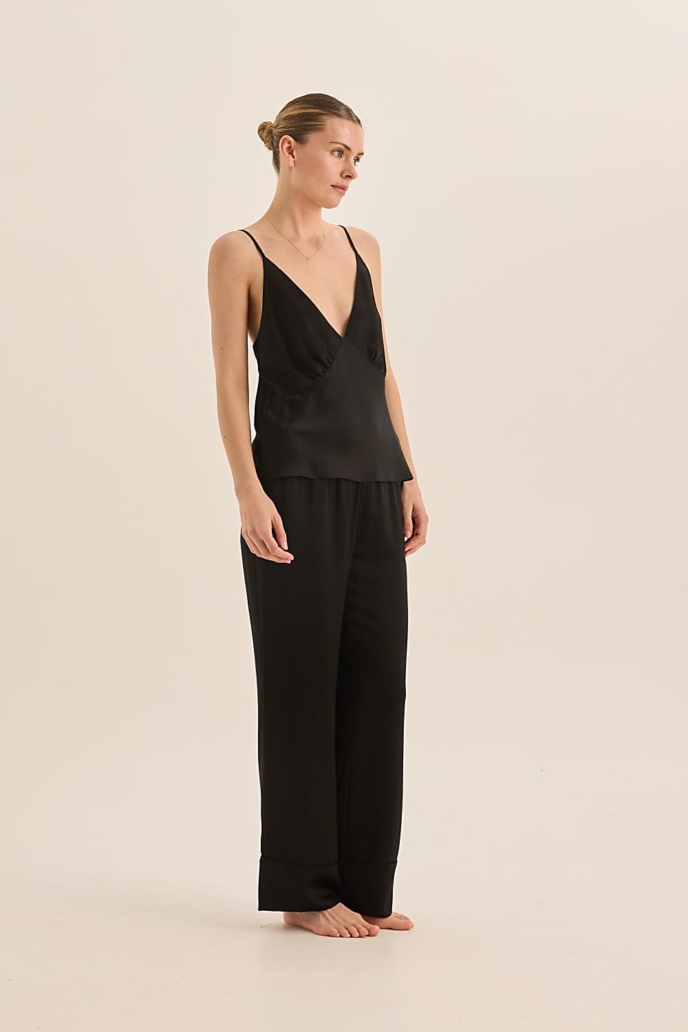 Jade Black Pure Silk Cami PJ Set