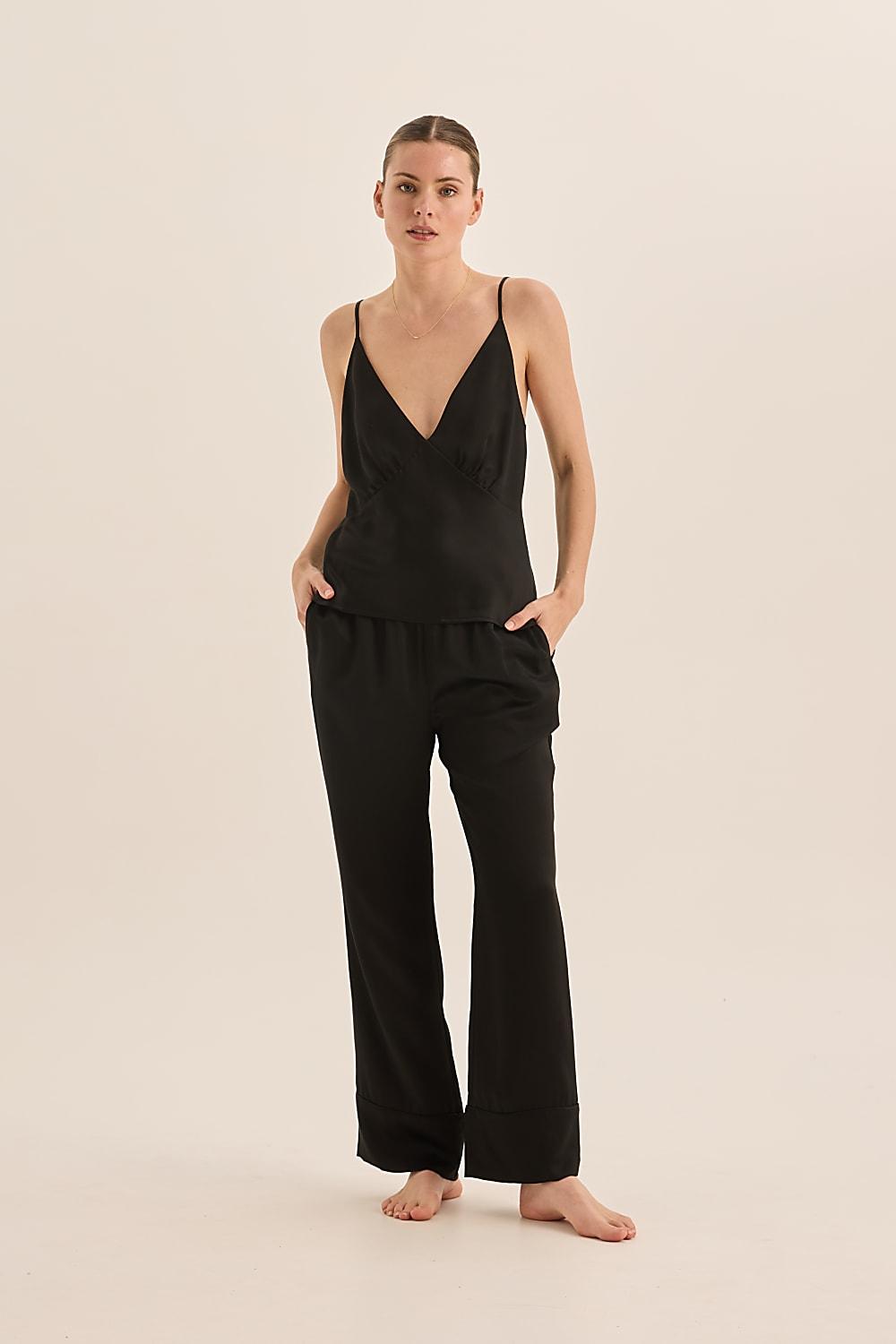 Jade Black Pure Silk Cami PJ Set