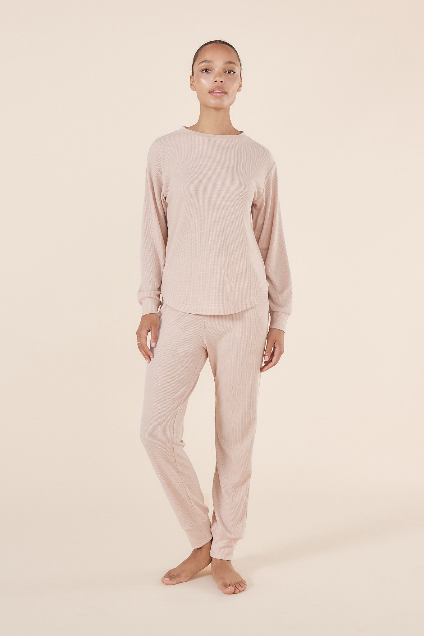 Lainey Beige Waffle Pyjama Set