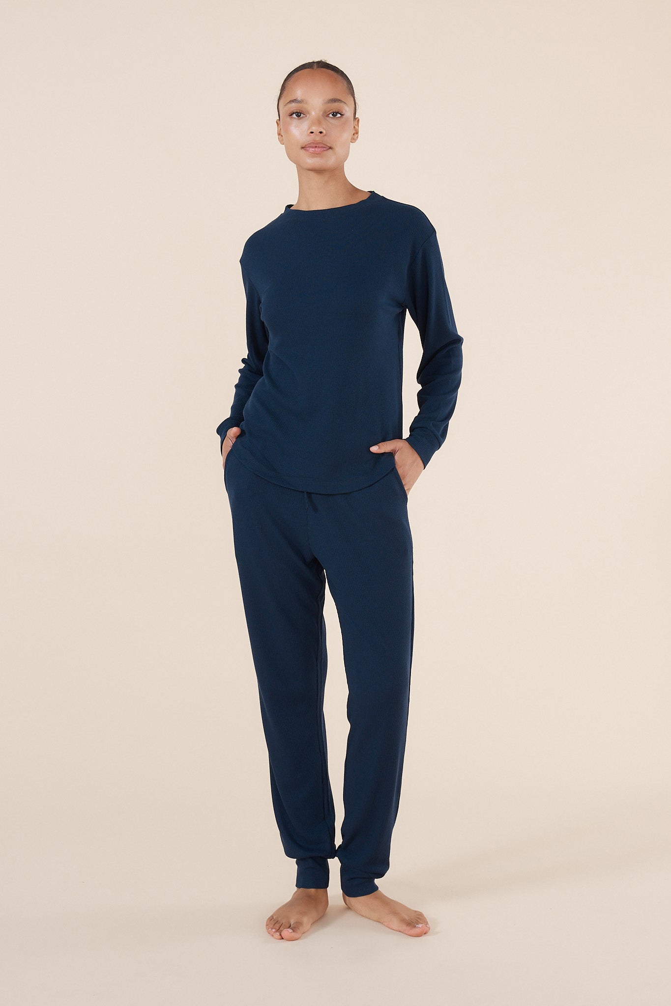 Lainey Navy Waffle Pyjama Set