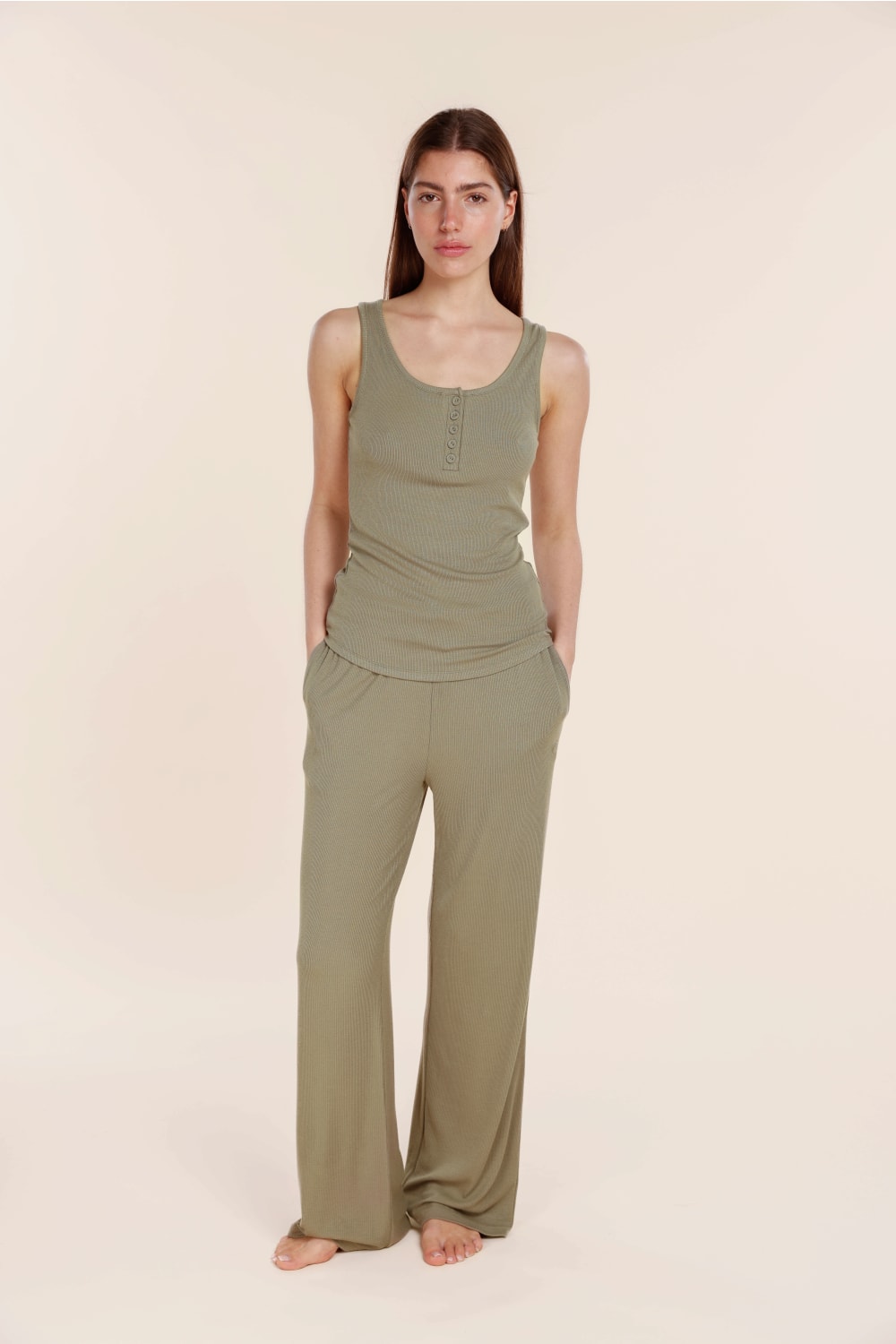 Liberty Ribbed Singlet Henley Top