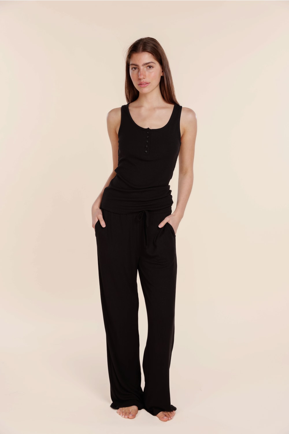 Liberty Ribbed Singlet Henley Top