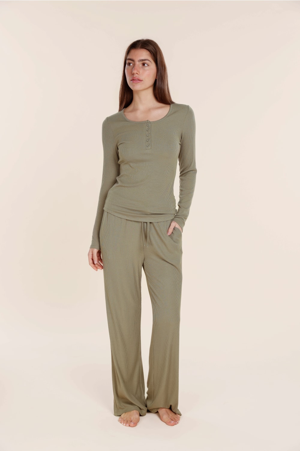 Lille Ribbed Long Sleeve Henley Top
