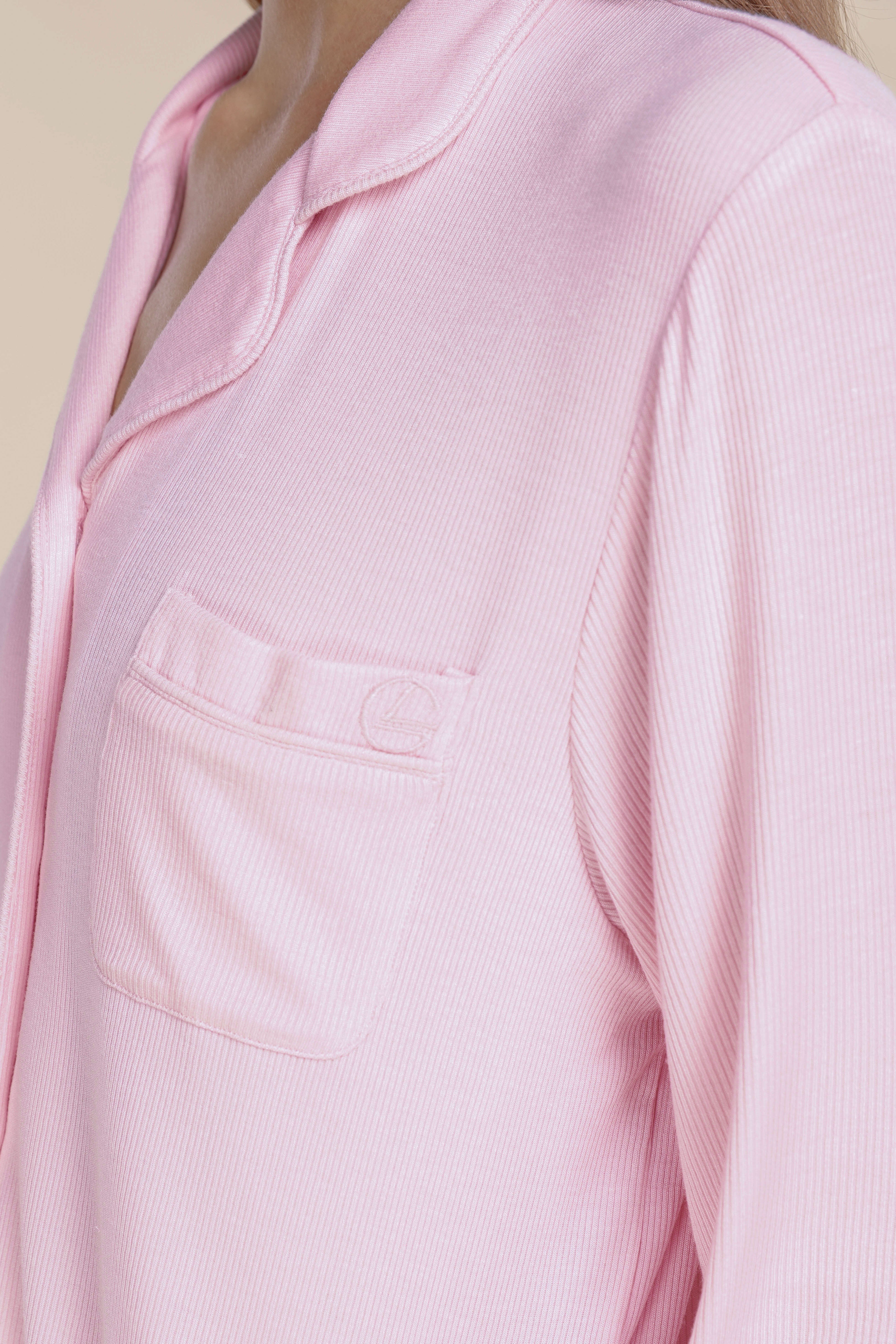 London Ribbed Long Sleeve Button Up Top