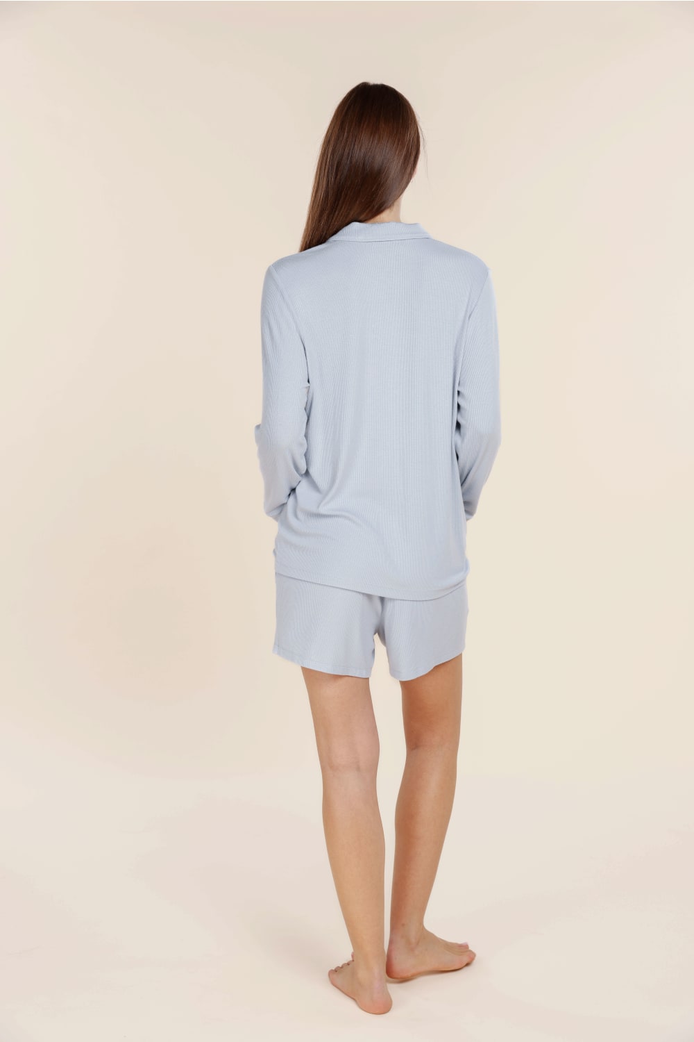 London Ribbed Long Sleeve Button Up Top