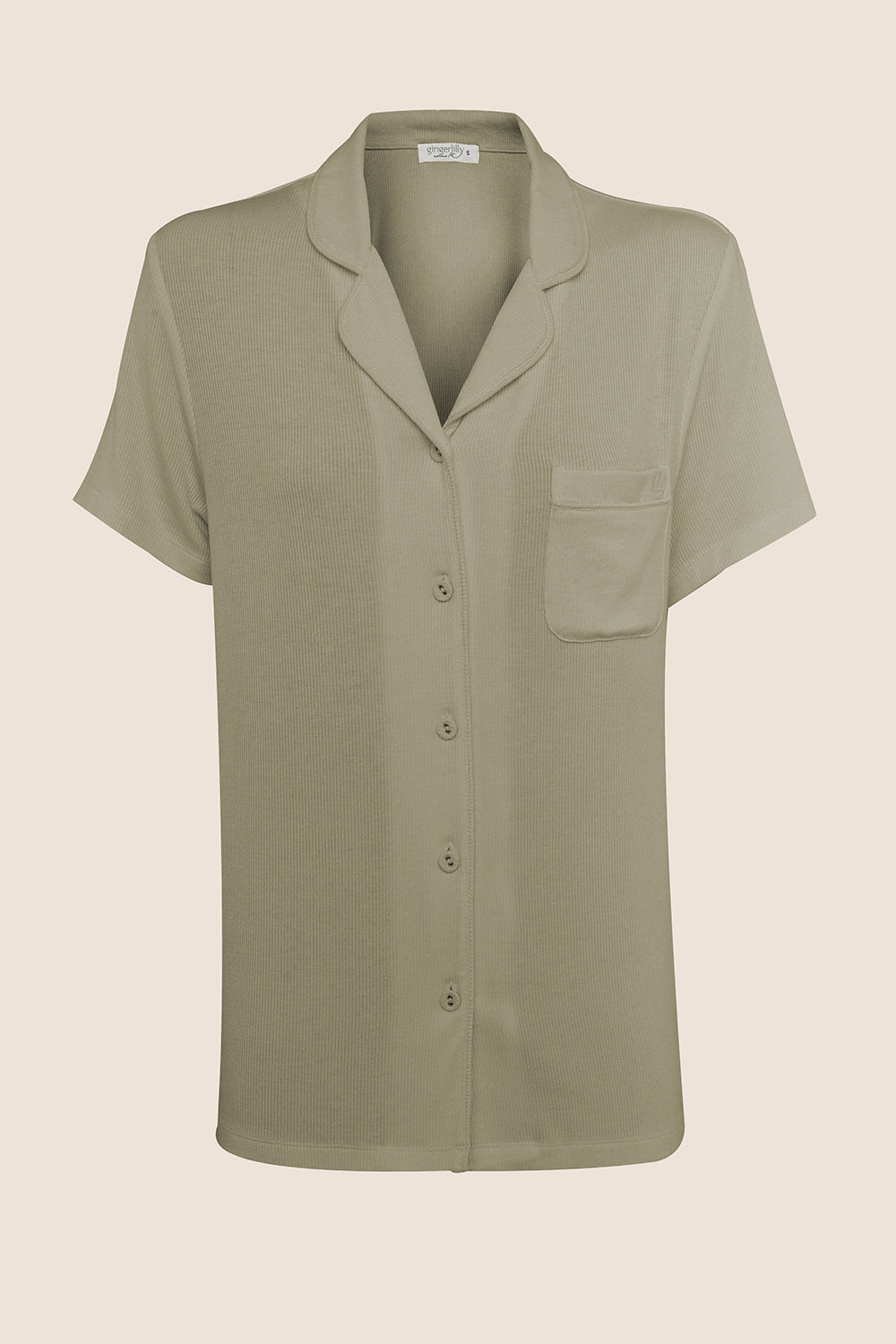 Lyon Ribbed Short Sleeve Button Up Top