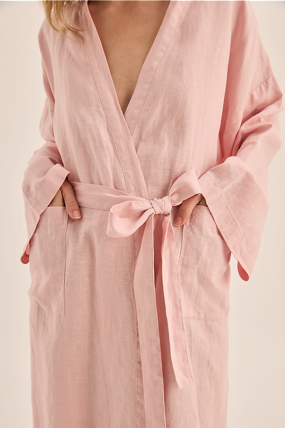 Mia Pink Linen Bathrobe