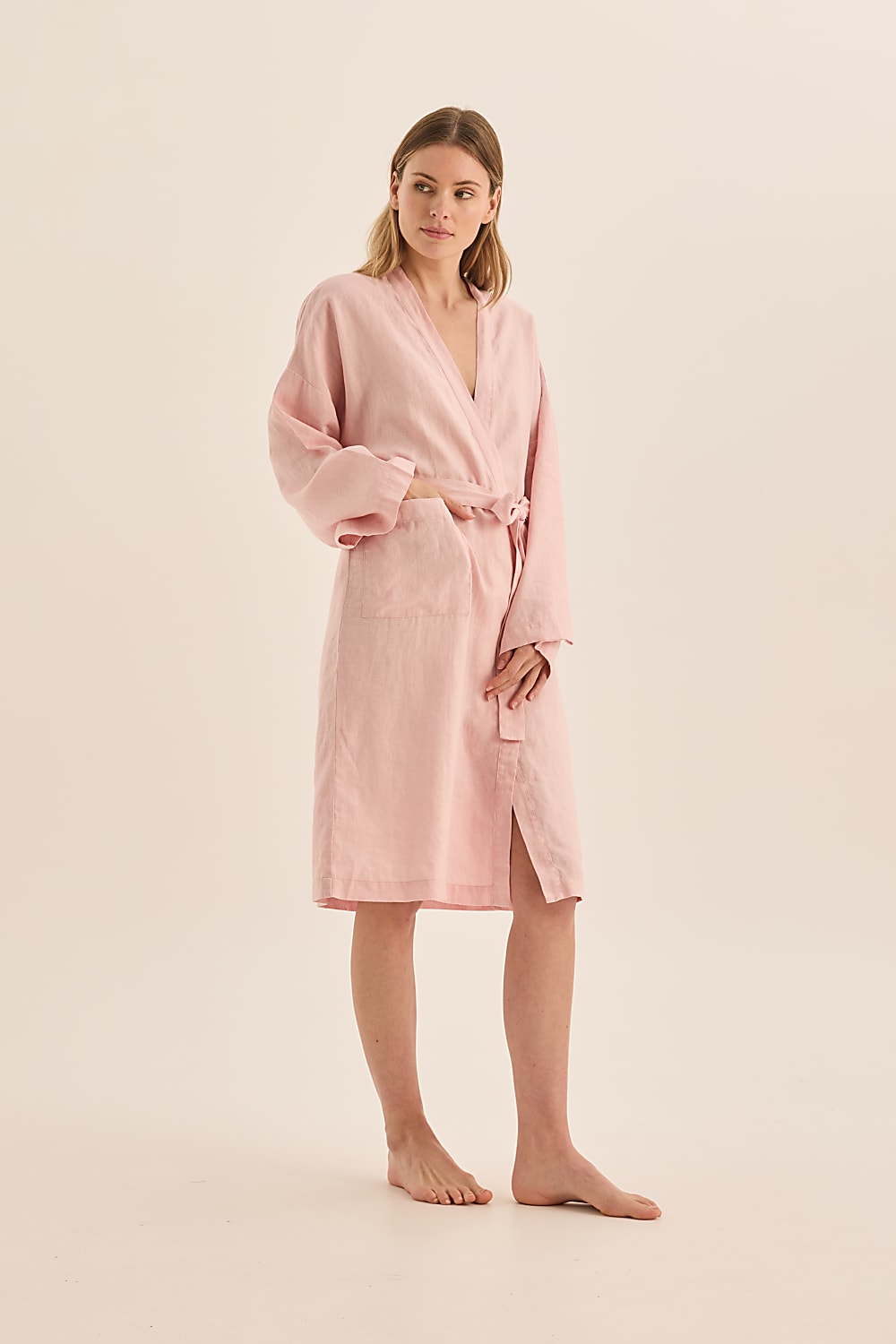 Mia Pink Linen Bathrobe