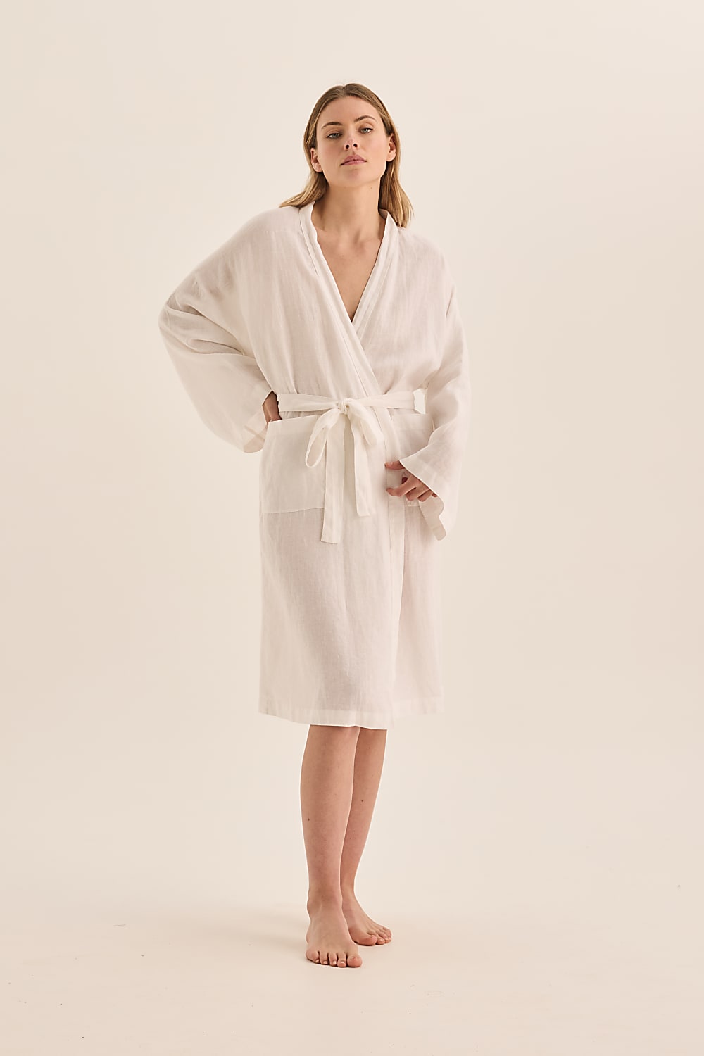 Mia White Linen Bathrobe