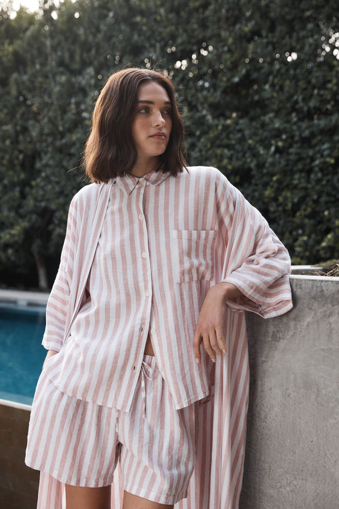 Sunny Pink Stripe Linen Robe