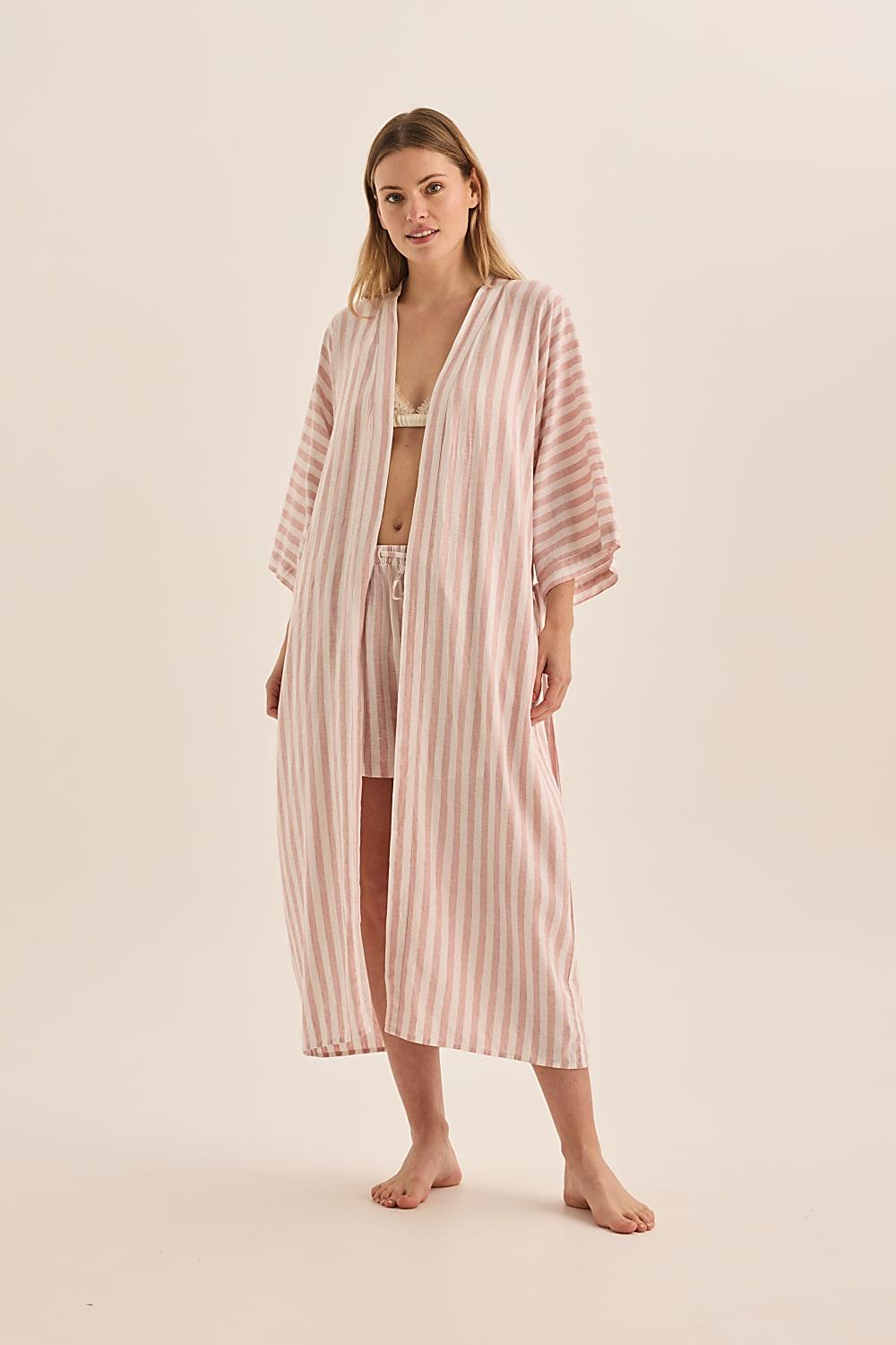 Sunny Pink Stripe Linen Robe
